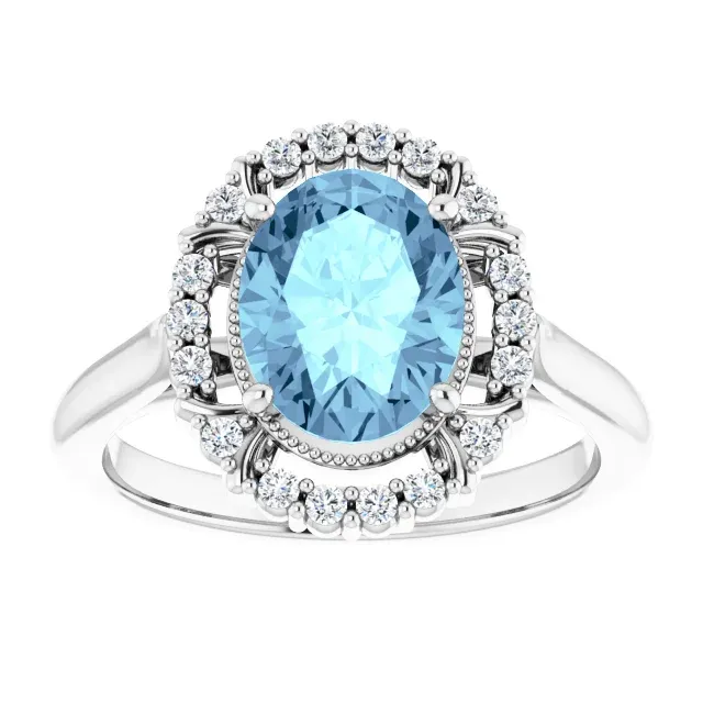 Formal Gathering Luxury Emblem 14K White Aquamarine & 1/6 CTW Diamond Ring