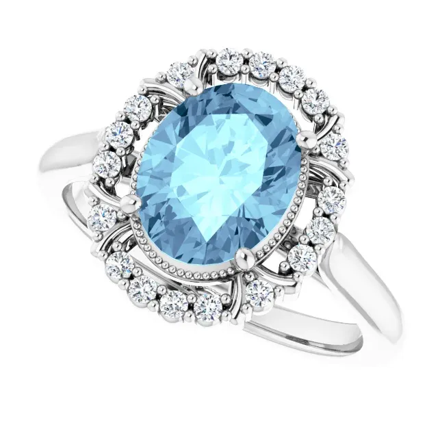 High-End Statement 14K White Aquamarine & 1/6 CTW Diamond Ring