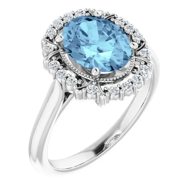 Petite Accessory Adorable Gift 14K White Aquamarine & 1/6 CTW Diamond Ring