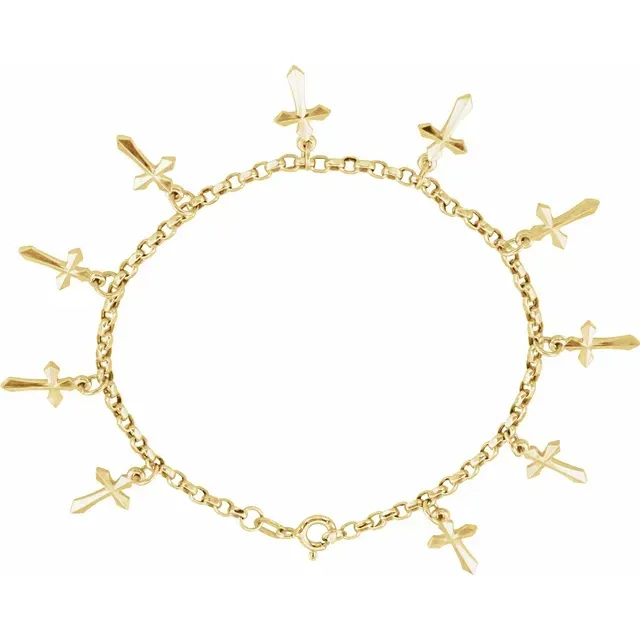Promising Prospect 14K Yellow Cross Charm 7" Bracelet