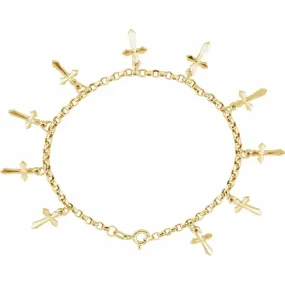 Promising Prospect 14K Yellow Cross Charm 7" Bracelet