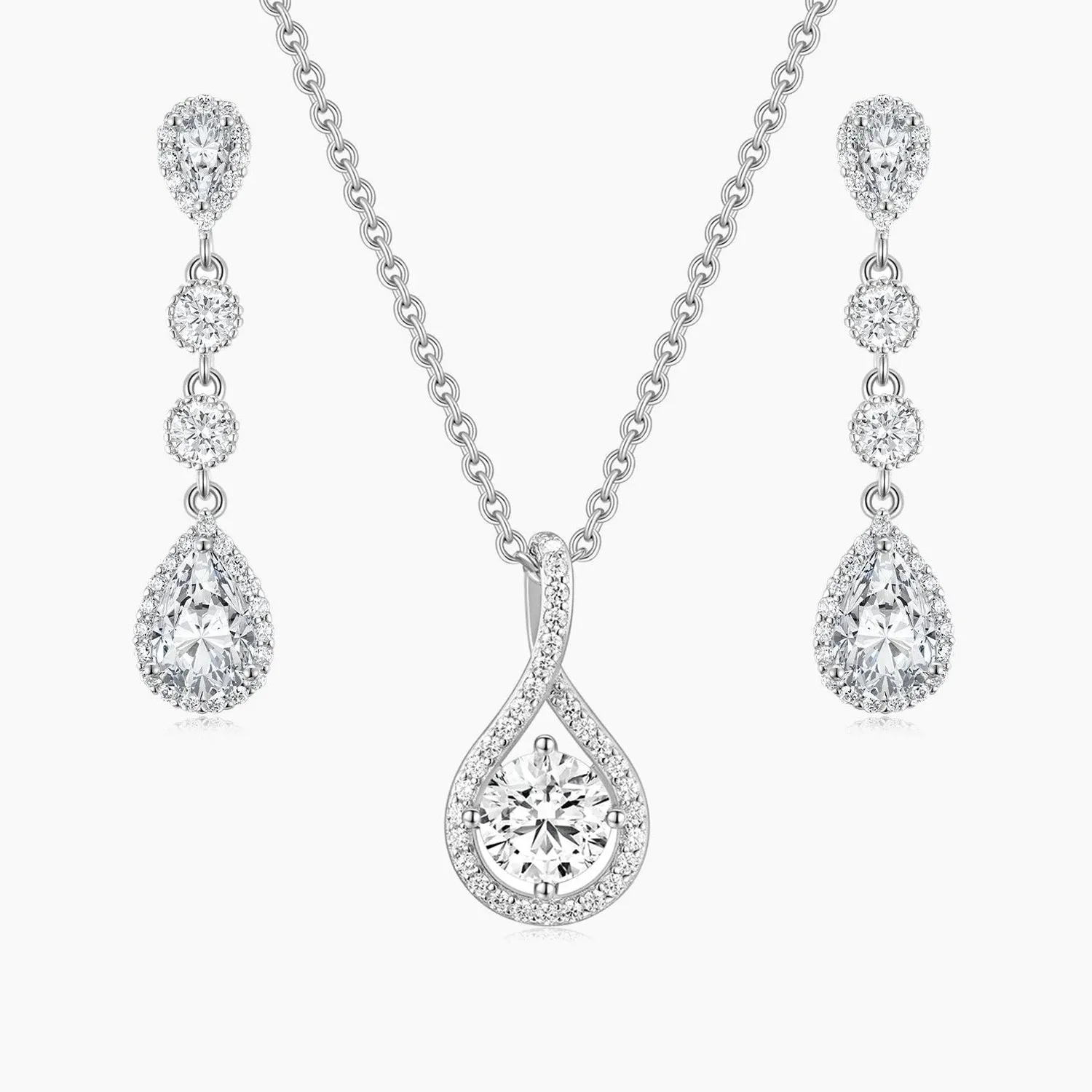Halo Pear CZ Bridal Set in Sterling Silver Impressive Finish Anniversary Gift