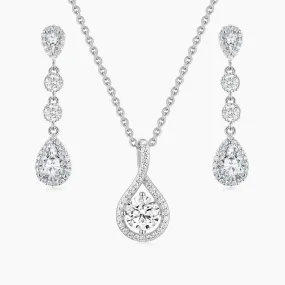 Halo Pear CZ Bridal Set in Sterling Silver Impressive Finish Anniversary Gift