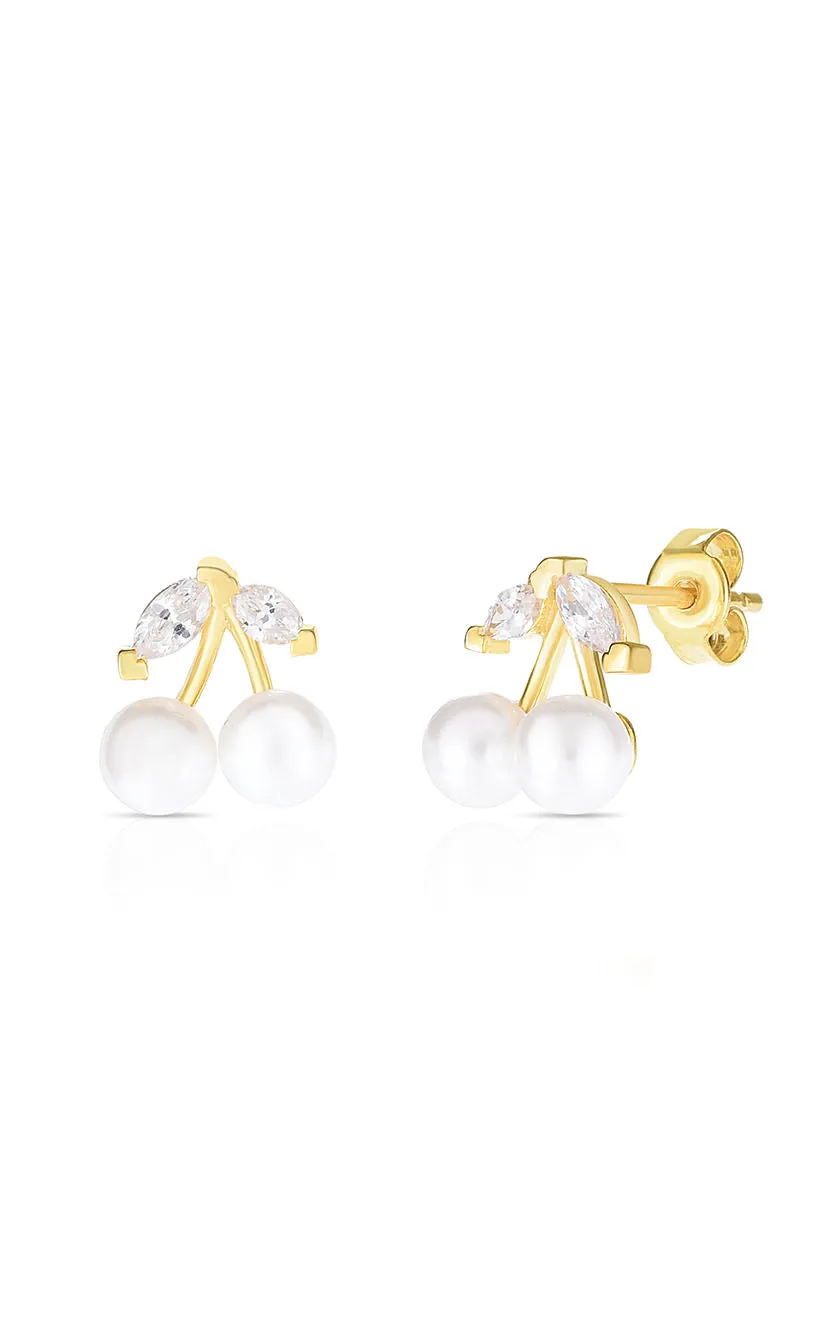 Custom Design Pieces Dainty Pearl Cherry Stud Earring