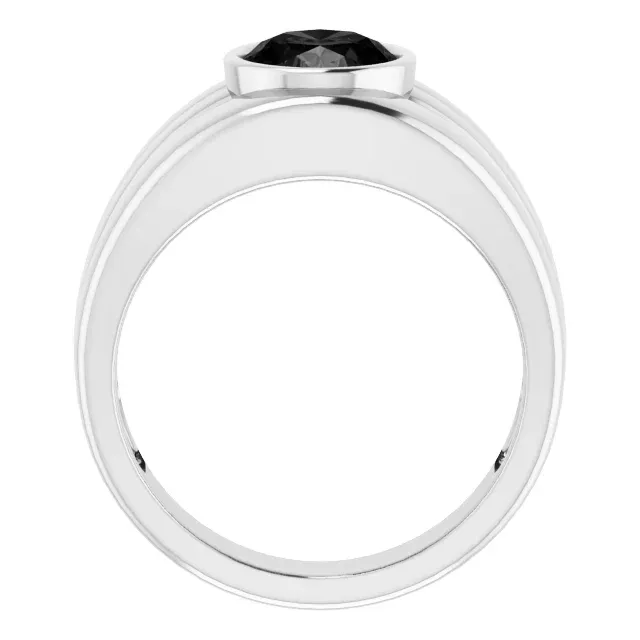 14K White Onyx Men's Ring Modern Ornament