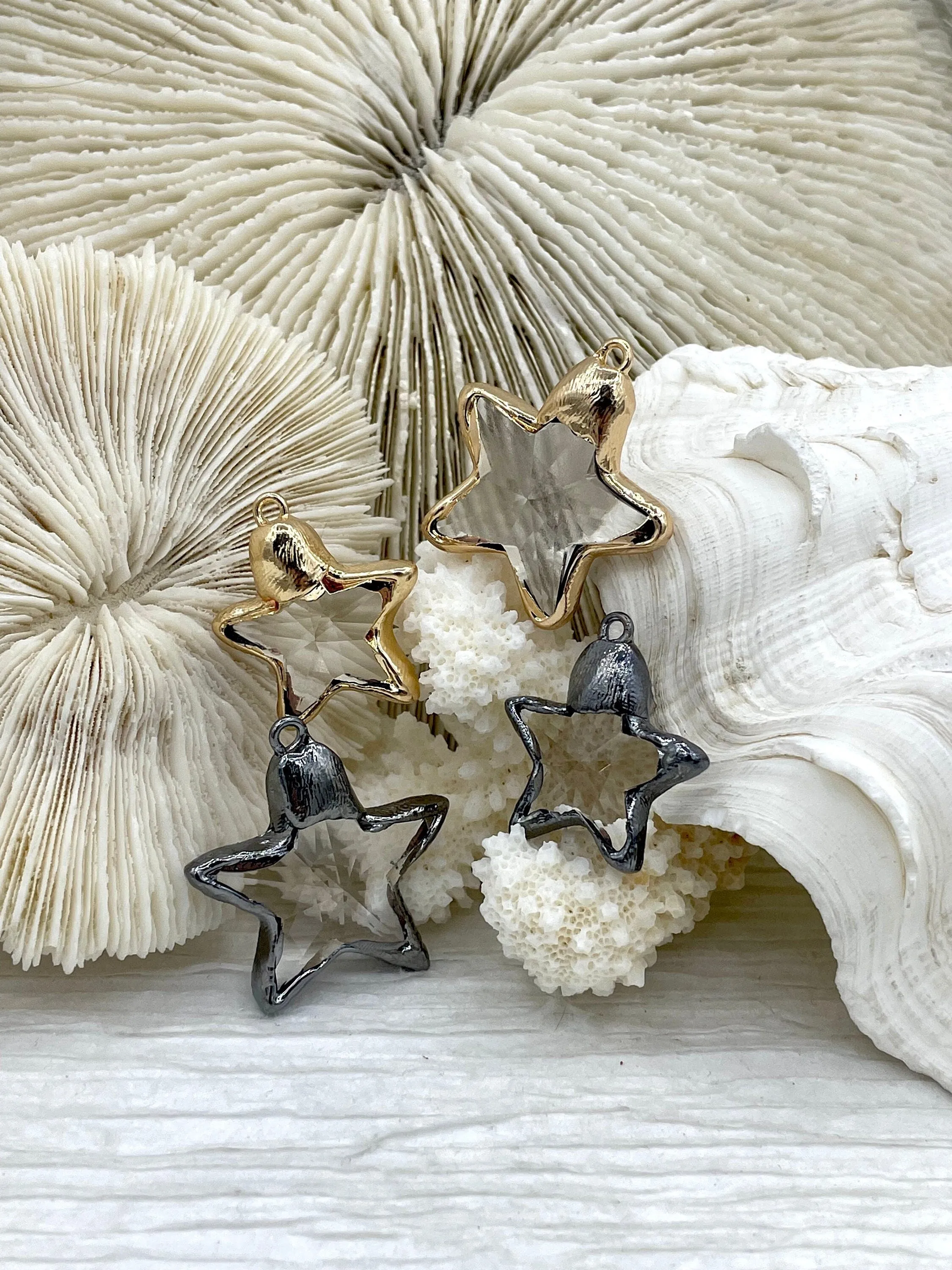 Crystal Gold and Gunmetal Soldered Pendants and charms. Star Shape Crystal, 2 finishes and 2 sizes, medium or small. Fast Shipping Daughter Gift