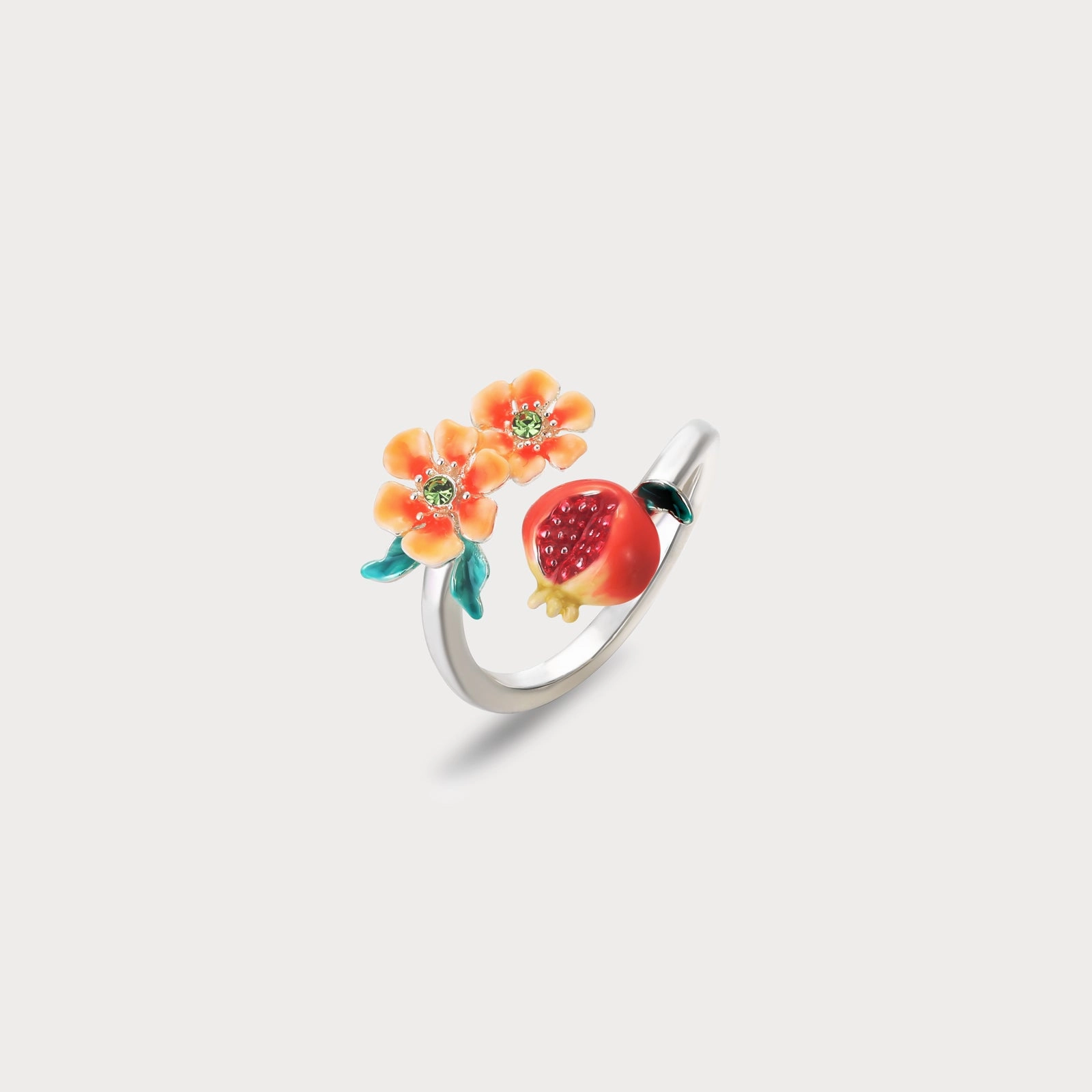 Sliver Pomegranate Flower Ring Formal Fashion