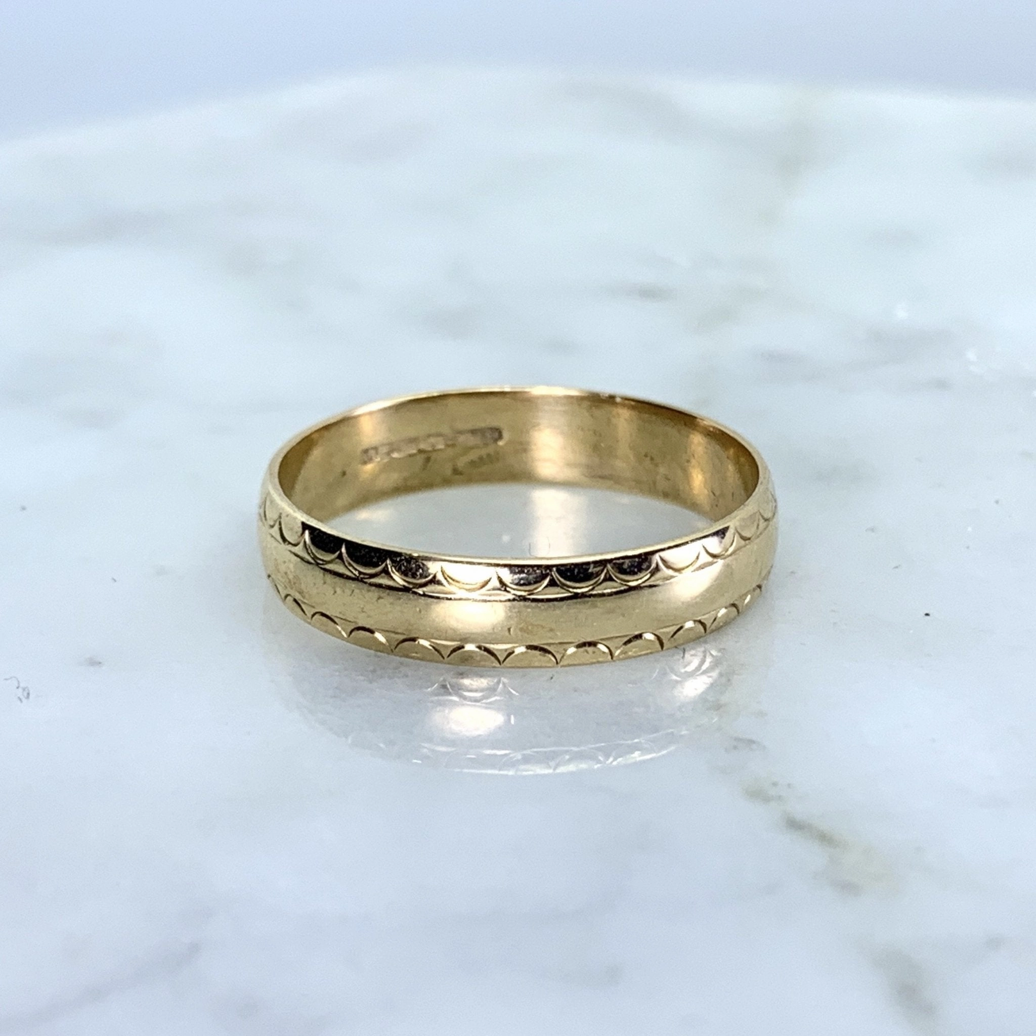 Gold Wedding Band or Stacking Ring in 9k Yellow Gold. Antique Estate Jewelry Circa 1900s. Luxury Appeal Soft Radiance
