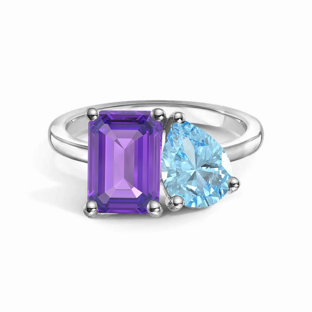 Toi et Moi Personalized Amethyst Birthstone Anniversary Ring City Look Unique Element