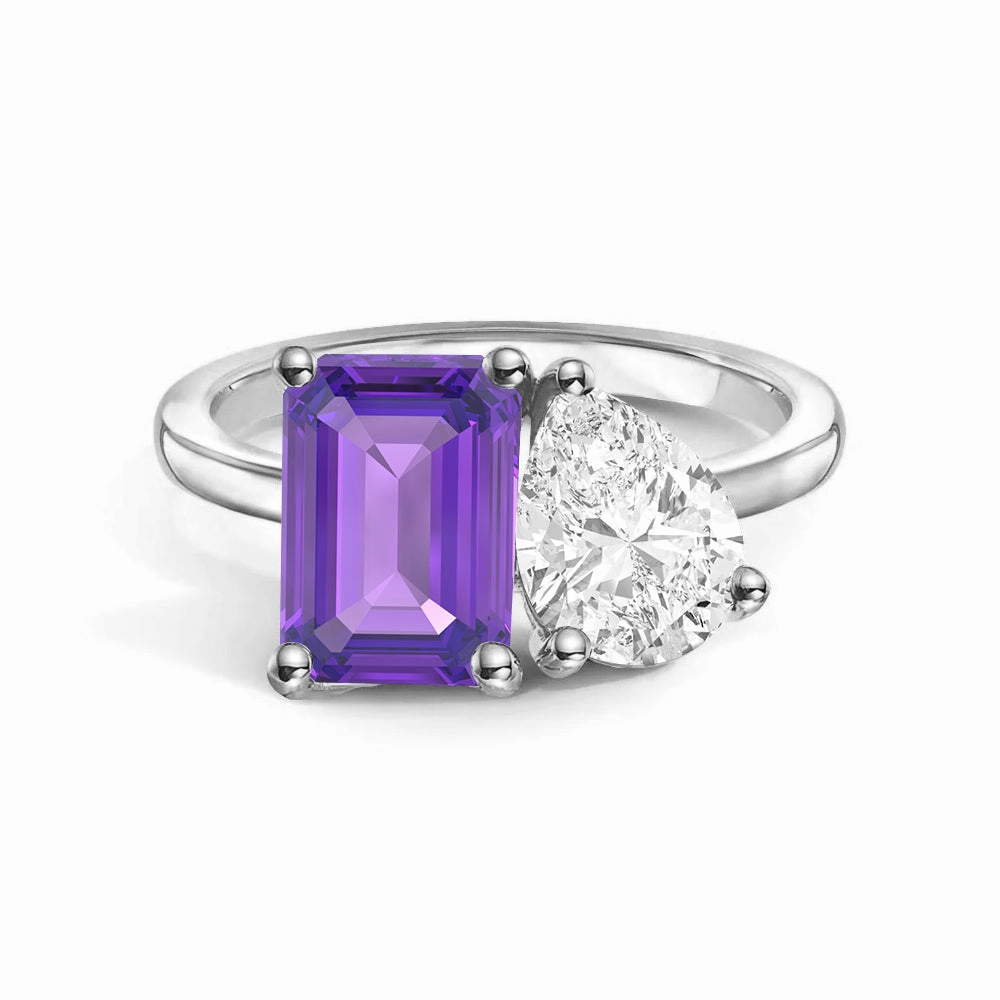Creative Detail Toi et Moi Personalized Amethyst Birthstone Anniversary Ring