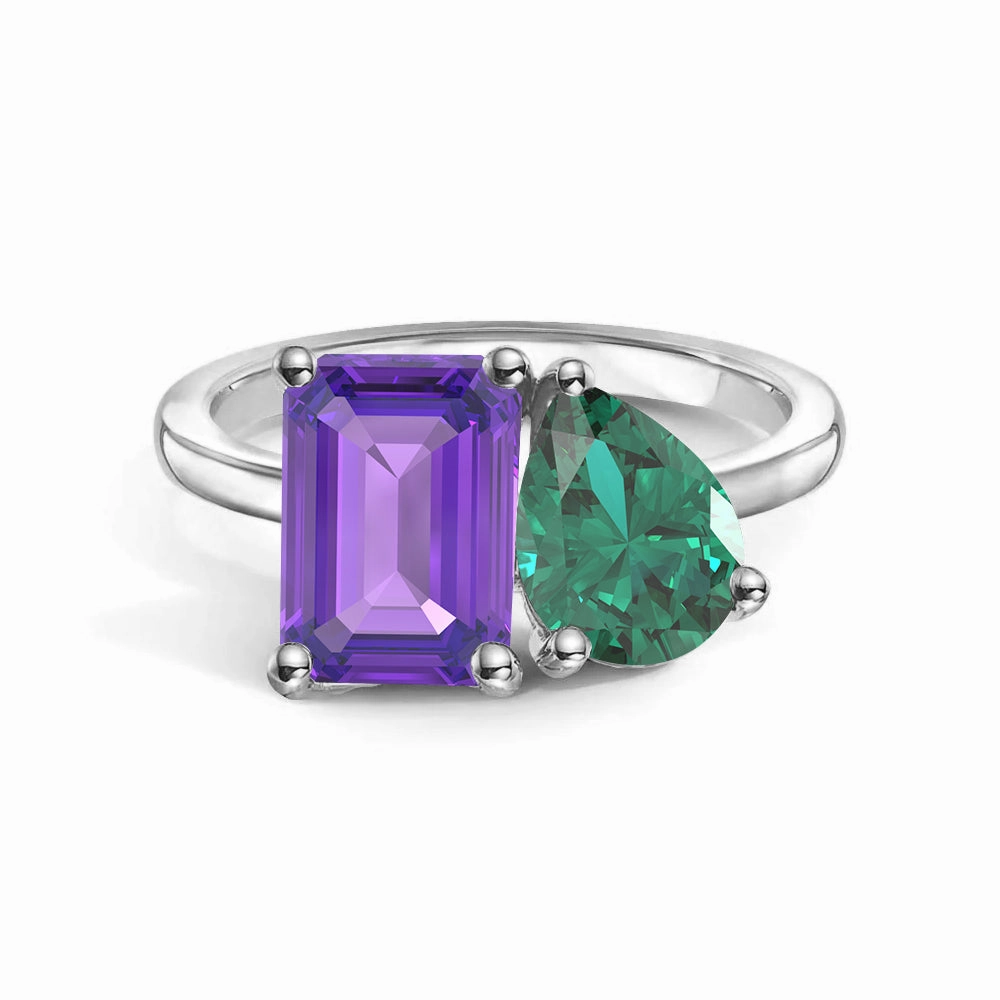 Toi et Moi Personalized Amethyst Birthstone Anniversary Ring Contemporary Glow Luxurious Touch