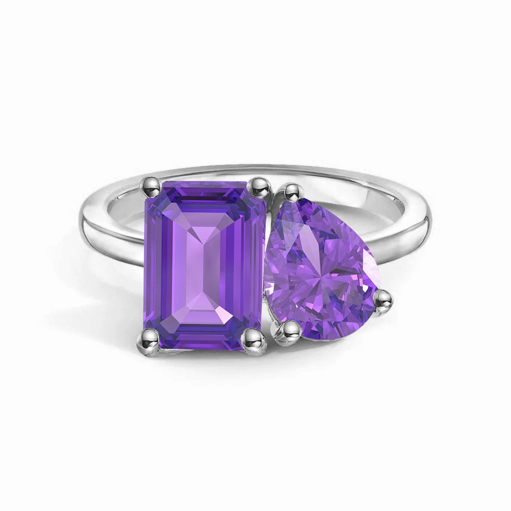 Toi et Moi Personalized Amethyst Birthstone Anniversary Ring Everyday Detail