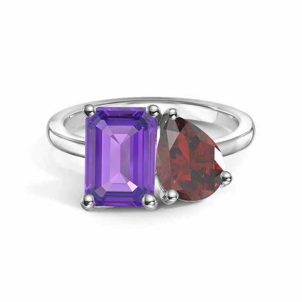 Party Finish Effortless Design Toi et Moi Personalized Amethyst Birthstone Anniversary Ring