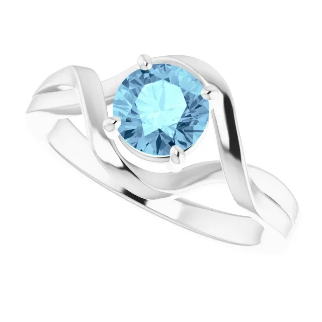 Rough texture 14K White Aquamarine Ring