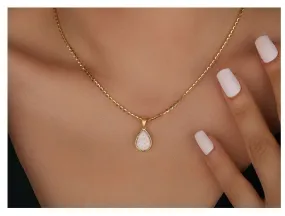 Lively Accent Romantic Accent Beautiful 1 Carat Pear Shape Opal Solitaire Pendant Necklace in 18k Yellow Gold over Silver