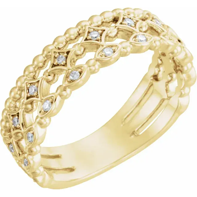 Unique Token Handcrafted Expression 14K Yellow 1/8 CTW Stackable Diamond Ring