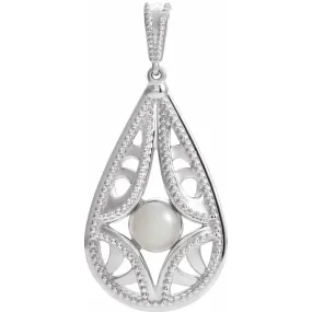Flawless Sparkle 14K White Vintage-Inspired Freshwater Cultured Pearl Pendant