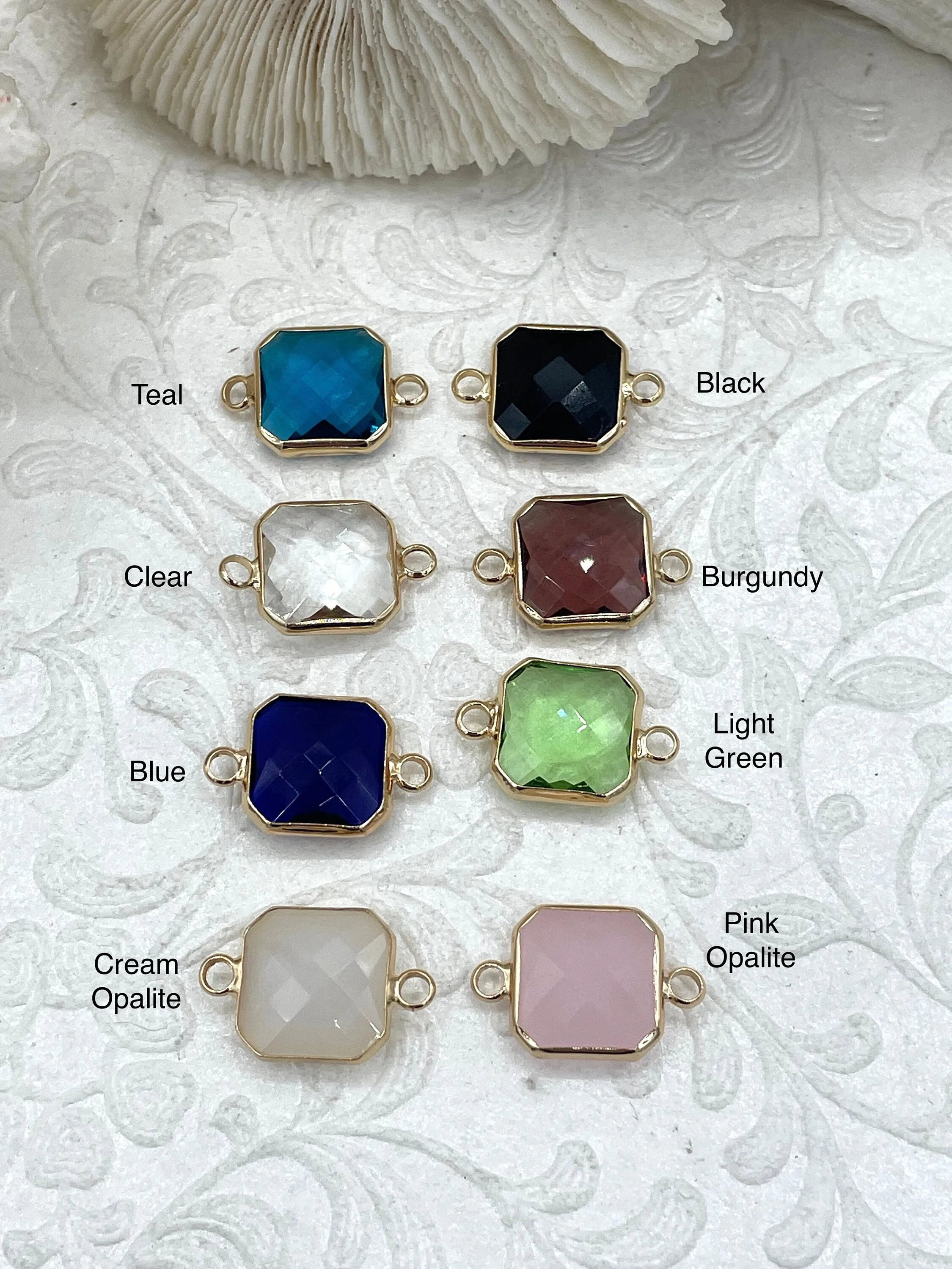 Timeless Accent Gold Trimmed Colorful Square Crystals, Gold trimmed Connectors, Gold Trimmed Crystal Charm/connectors. Colorful Crystals 8 Styles, Fast Ship