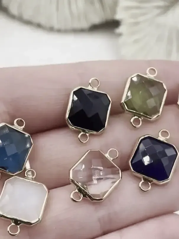 Minimalist Look Gold Trimmed Colorful Square Crystals, Gold trimmed Connectors, Gold Trimmed Crystal Charm/connectors. Colorful Crystals 8 Styles, Fast Ship