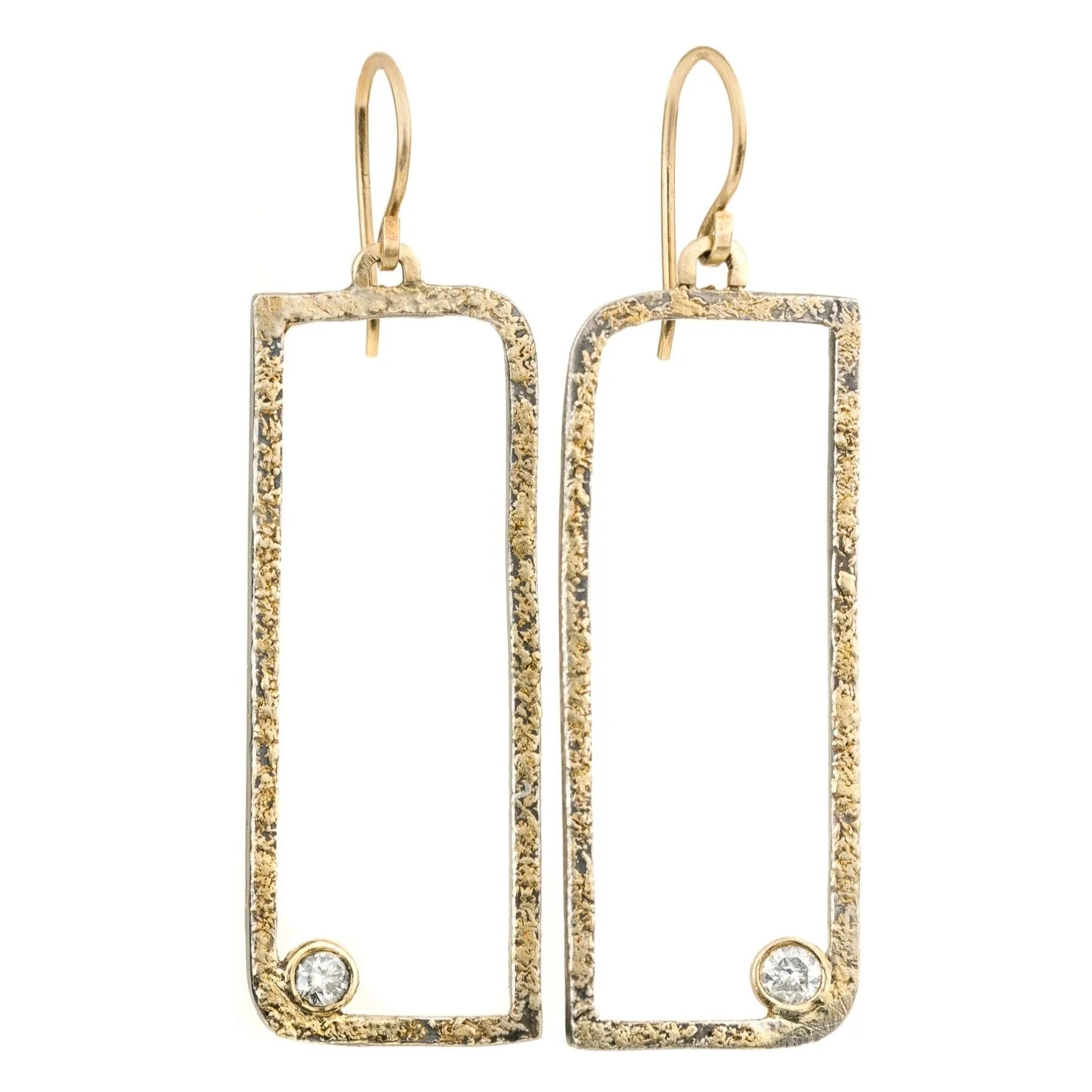 Floating Square Hoops with Diamonds - 22k/18k Gold, Oxidized Silver   Reclaimed Diamonds Graceful Line Elegant Look