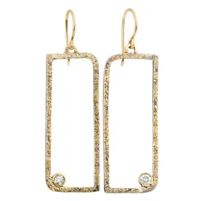 Floating Square Hoops with Diamonds - 22k/18k Gold, Oxidized Silver   Reclaimed Diamonds Graceful Line Elegant Look