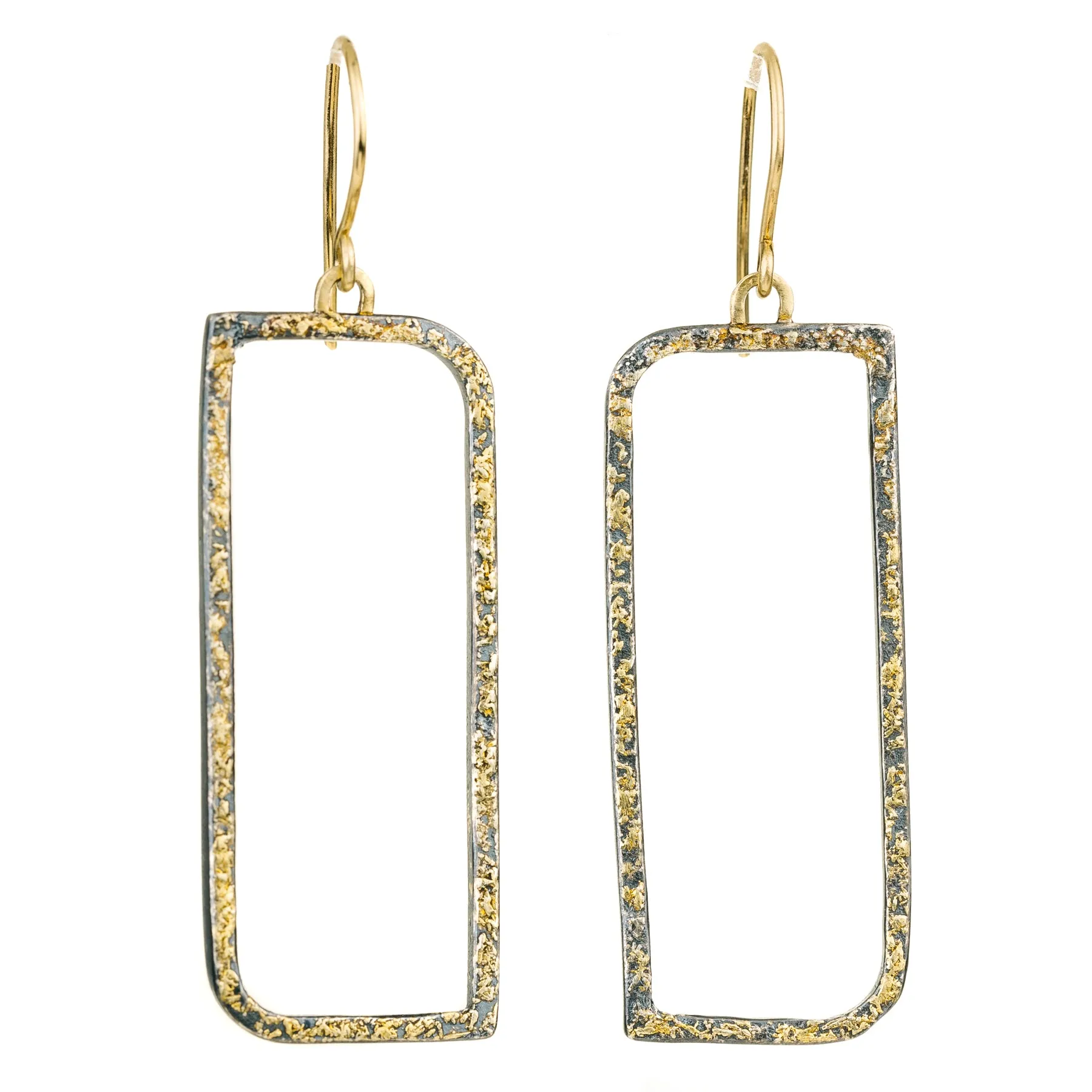 Floating Square Hoops with Diamonds - 22k/18k Gold, Oxidized Silver   Reclaimed Diamonds Exquisite Piece Urban Mood