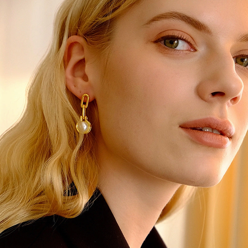 Eden Pearl Linked Chain Dangle Earrings Distinctive Touch Premium Shine
