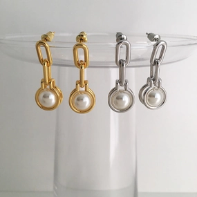 Timeless Appeal Polished Treasures Eden Pearl Linked Chain Dangle Earrings