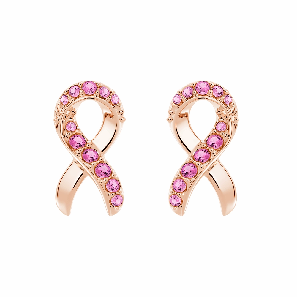 "Faith Over Fear" Ribbon Earrings In Rose Gold With Pav?? Pink Sapphires Vibrant Detail Artisan Detail
