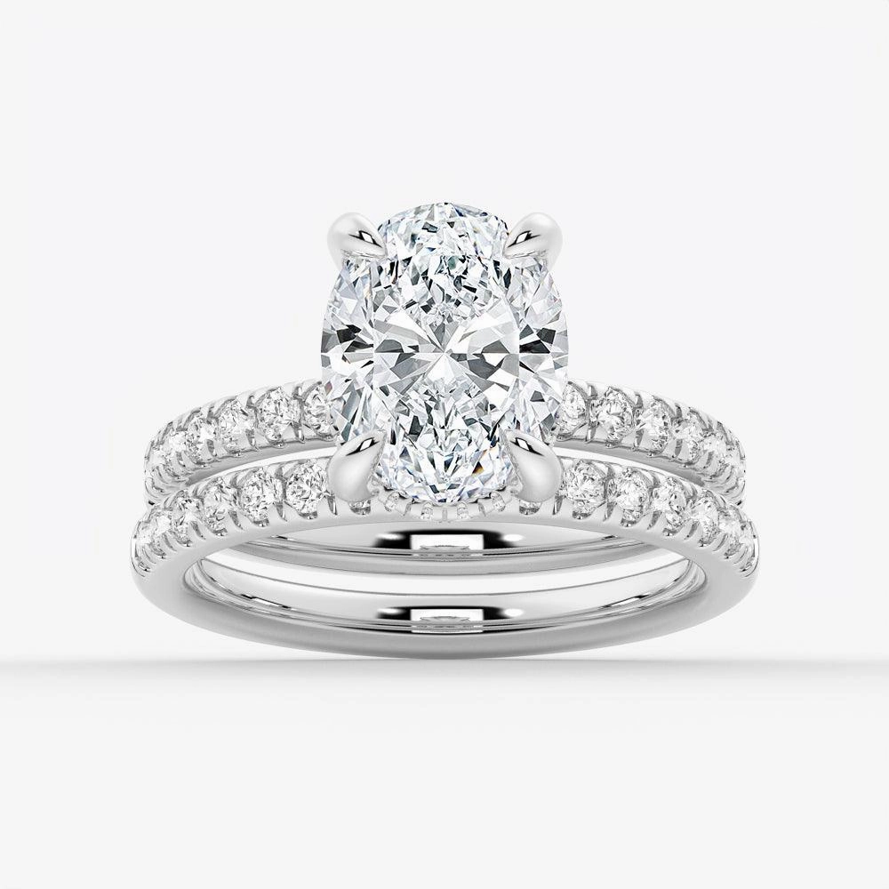 Micropav?? Oval Hidden Halo Moissanite Ring Set with Matching Wedding Band Sleek Shape