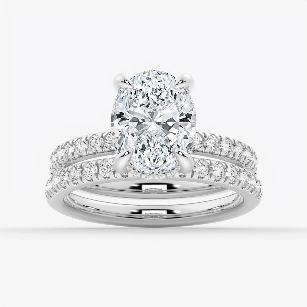 Luxury Touch Design Eternal Classic Micropav?? Oval Hidden Halo Moissanite Ring Set with Matching Wedding Band