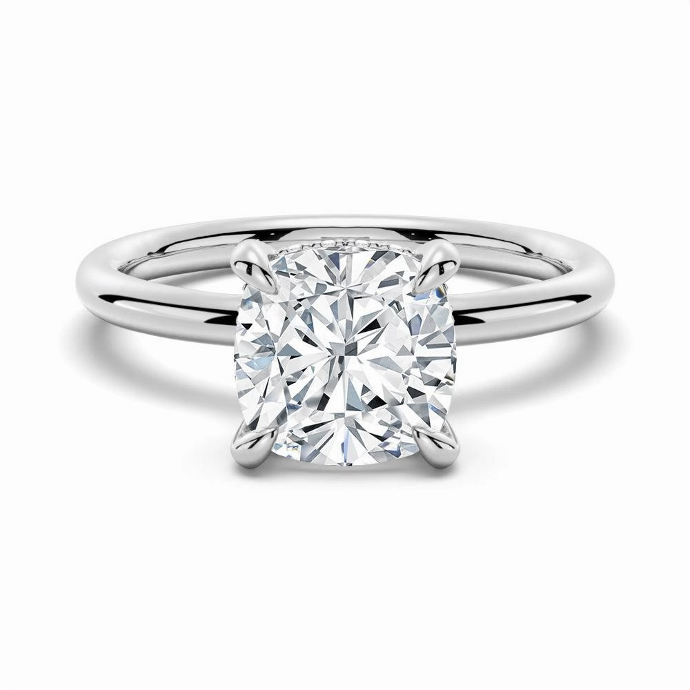 Cushion Cut Solitaire Moissanite Engagement Ring With Hidden Halo Urban Edge