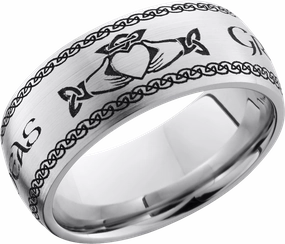 Timeless Impression Cobalt chrome 9mm domed band with a laser-carved Claddagh pattern