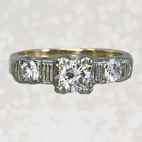 1940s Diamond Engagement Ring in a 14K Gold Setting. Sustainable Estate Jewelry. Smart Finish Luxe Design