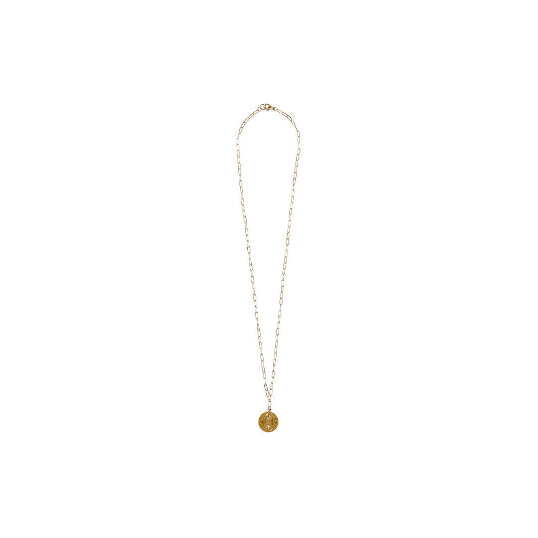 Young Professional Sunburst Coin Necklace on Paperclip Chain