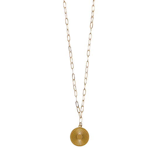 Everyday Highlight Sunburst Coin Necklace on Paperclip Chain