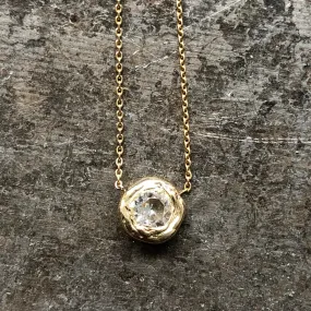 Sunburst Pendant - 14k Gold   White Sapphire Textured Highlight Crisp Look