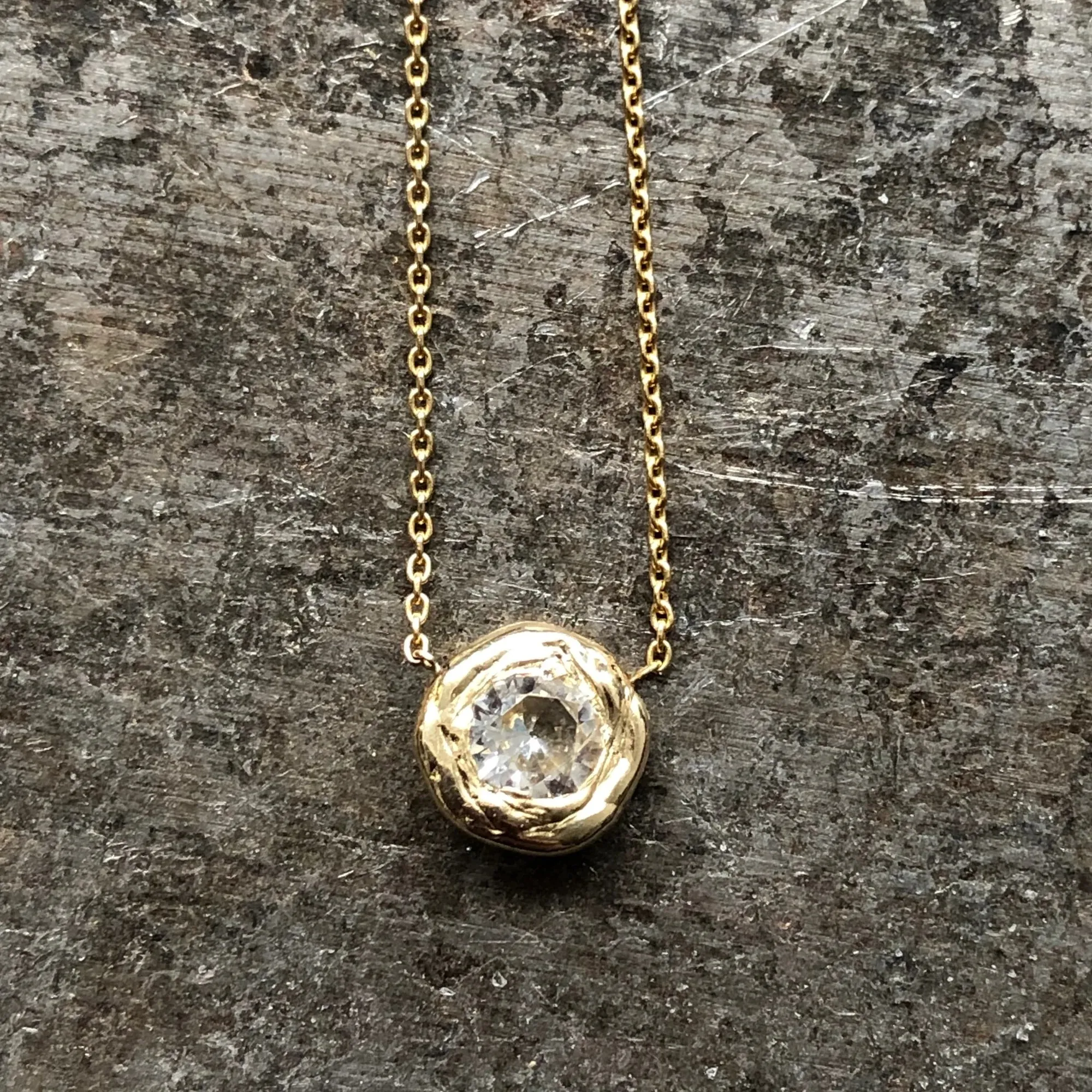 Sunburst Pendant - 14k Gold   White Sapphire Textured Highlight Crisp Look
