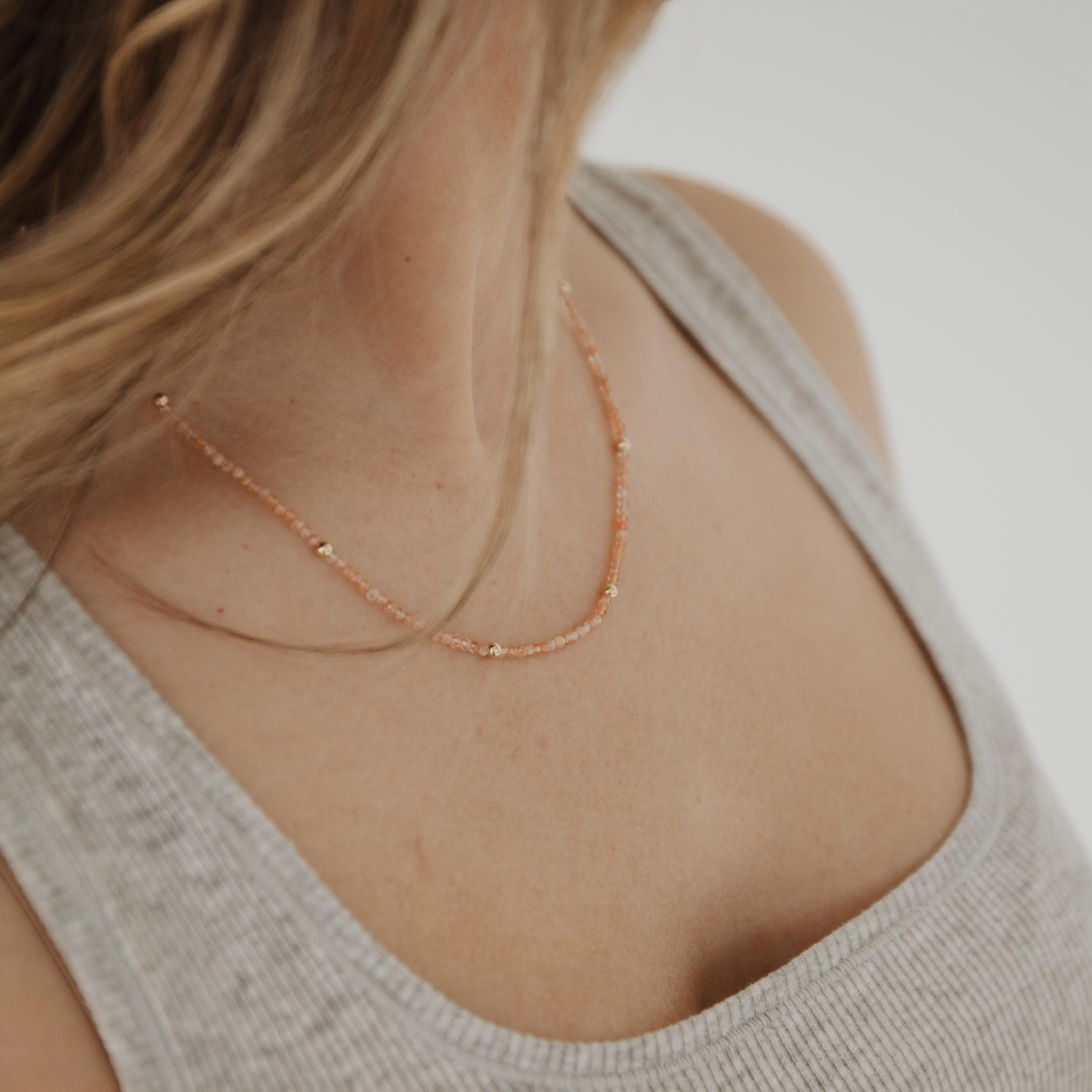 Heavy Jewelry Sunstone Beaded Necklace