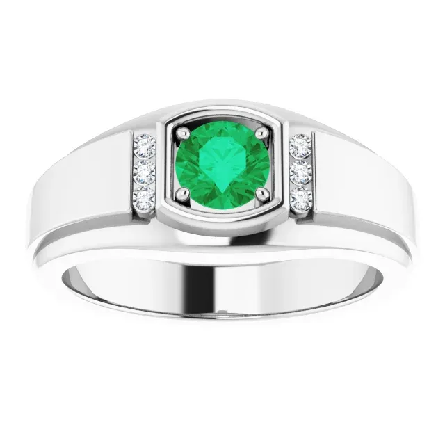Platinum Emerald & .08 CTW Diamond Men's Ring Wonderful Jewelry