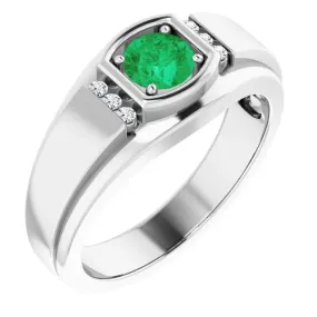 Platinum Emerald & .08 CTW Diamond Men's Ring Comfortable Jewelry Durable Ornament