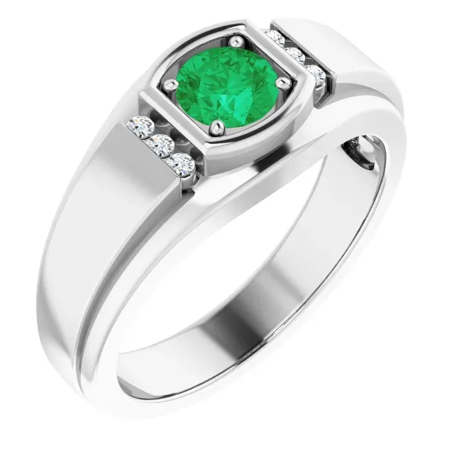 Platinum Emerald & .08 CTW Diamond Men's Ring Comfortable Jewelry Durable Ornament