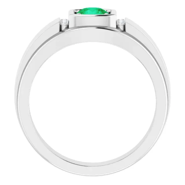 Platinum Emerald & .08 CTW Diamond Men's Ring Pure Touch