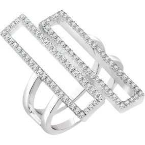 Exquisite Object Beautiful Decoration 14K White 1/2 CTW Diamond Double Rectangle Geometric Diamond Ring
