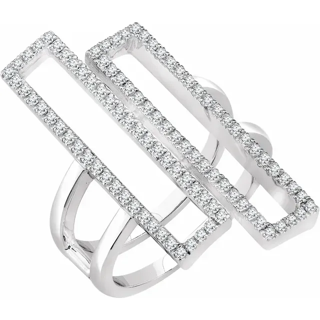 Exquisite Object Beautiful Decoration 14K White 1/2 CTW Diamond Double Rectangle Geometric Diamond Ring
