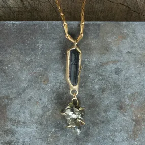 Supernova Pendant - Tourmaline, Pyrite   Brass Easy Match