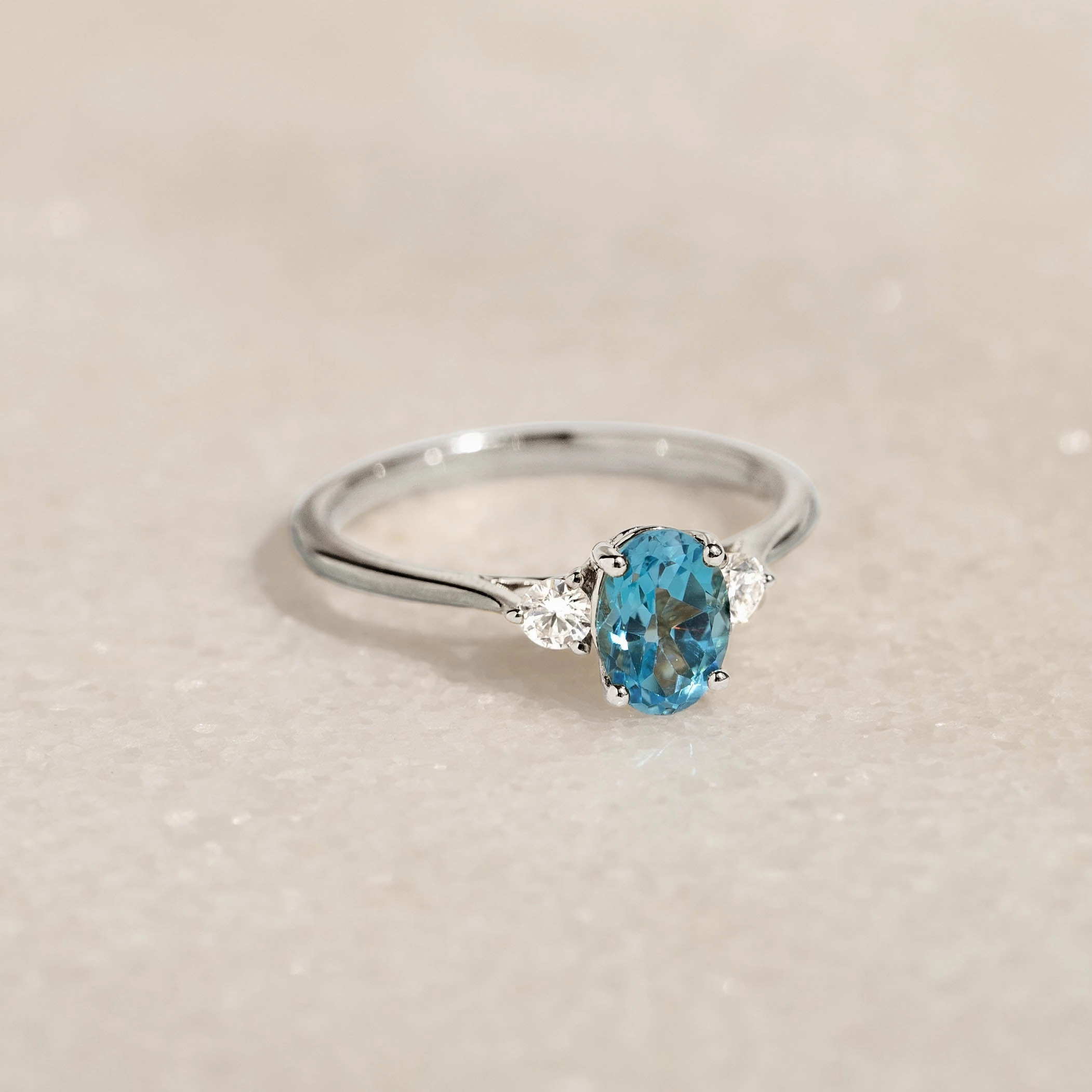 Luxury Finish Swiss Blue Topaz and Diamond Ring White Gold - Kindra