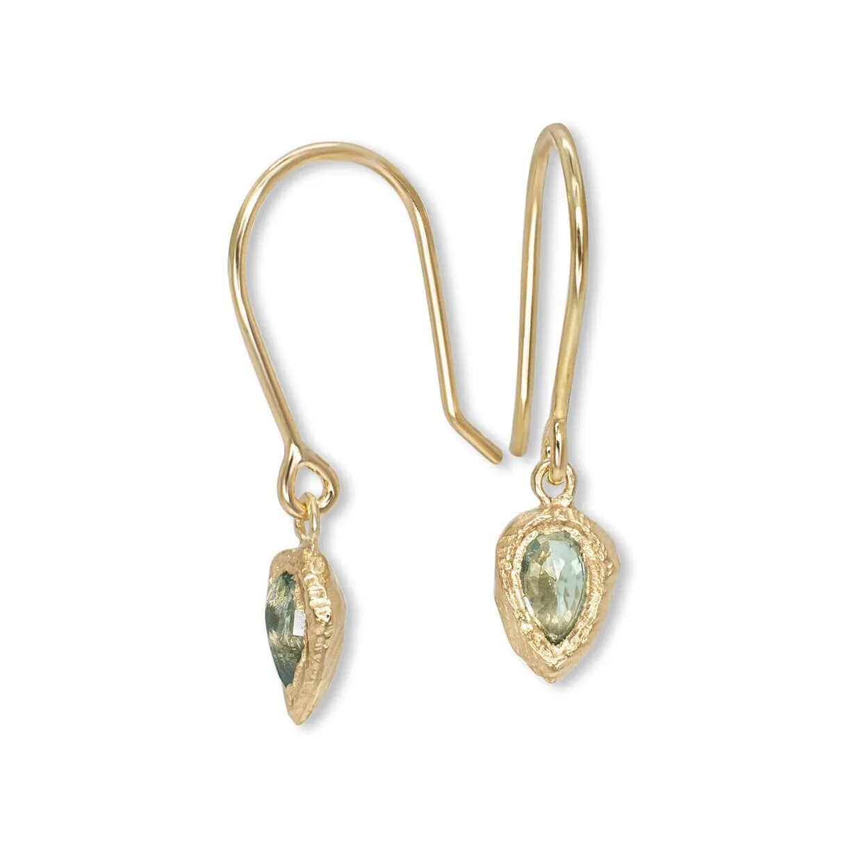 Teardrop Earrings in Green Sapphire - 18k Gold Bold Feature Radiant Piece