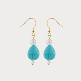 Magnificent Ornament Dainty Embellishment Teardrop Turquoise Pearl Earrings