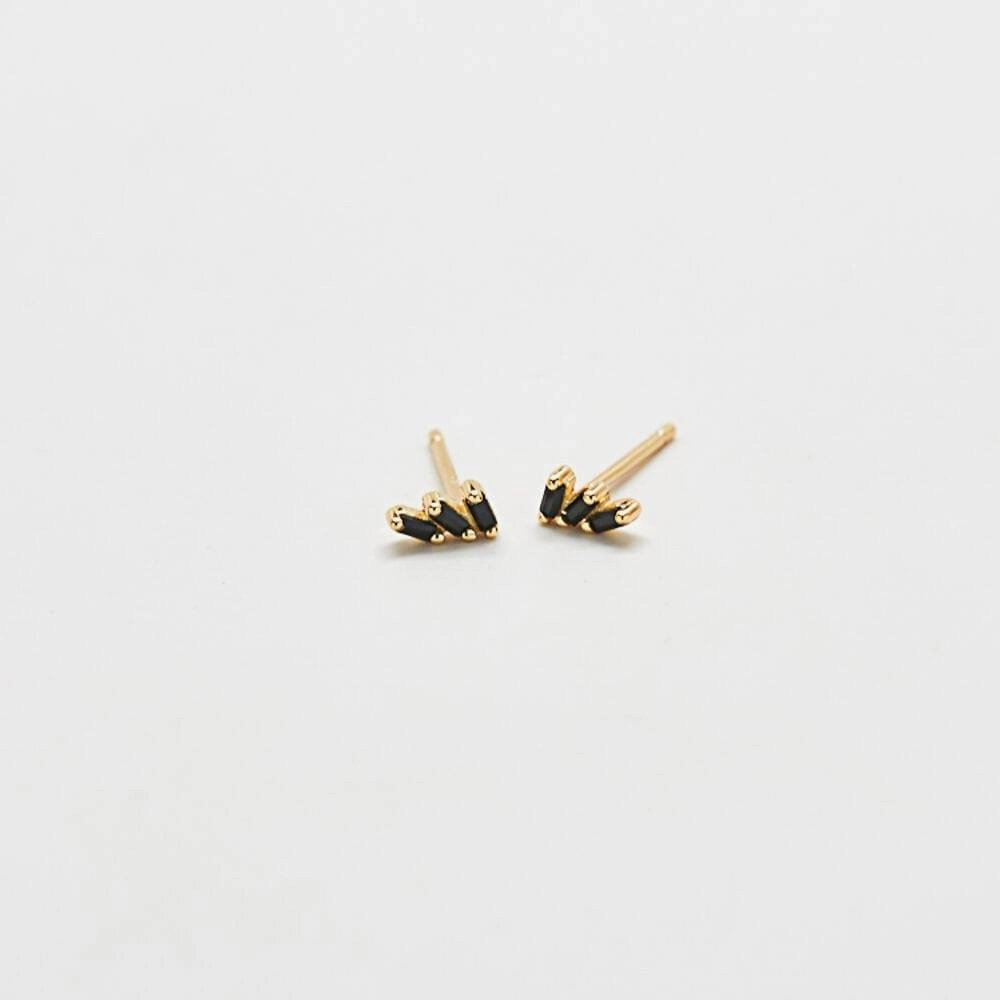 Black Triple Baguette Gold Studs Holiday Glow Creative Finish
